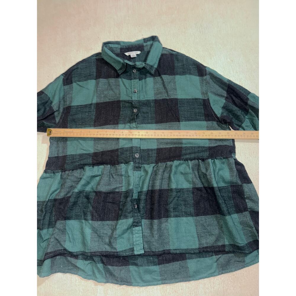 American Eagle women’s black & green plaid oversized babydoll flannel - Picture 5 of 9